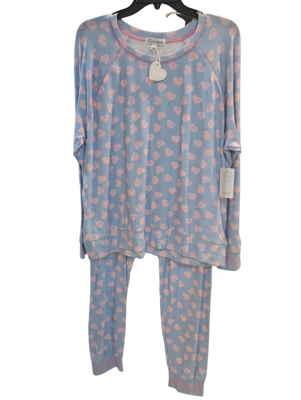 PJ Salvage Pajama Set Hearts Blue Haze Long Sleeve & Pants Valentine's Day NWT